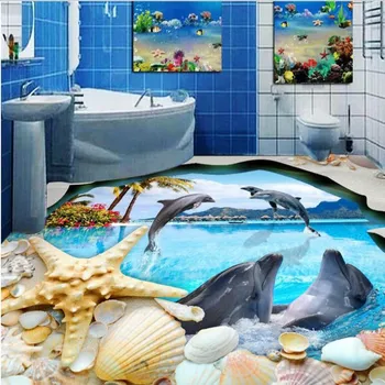 beibehang Custom large fresco shell прыжок дельфина туалет ванная комната спальня 3d утолщенный пол водонепроницаемая одежда ПВХ наклейки для пола