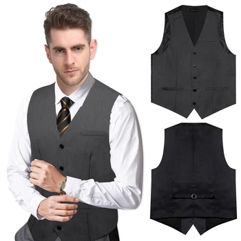 Модный Темно-серый приталенный жилет для мужчин, Классический комплект с галстуком chaleco hombre в полоску, платье для деловой вечеринки, жилет без рукавов