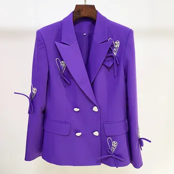 Демисезонные женские высококачественные блейзеры с украшением в виде кристаллов и банта, куртки A042