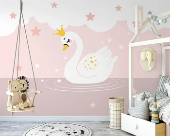 beibehang Ручная роспись вручную розовый мультяшный лебедь детская комната в стиле принцессы внутренний фон papel de parede 3d обои