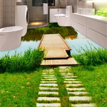 Beibehang Пользовательские фото 3D обои для пола Самоклеящиеся водонепроницаемые обои Фреска Waterwall Деревянный мост Туалет Ванная комната