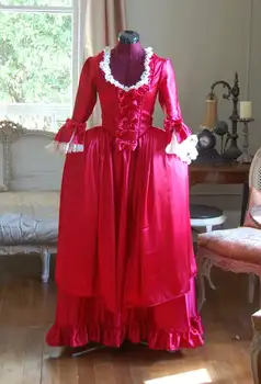 1770-е годы, красное бальное платье Марии-Антуанетты в стиле рококо, Костюмы французской королевы Принцессы, вечернее платье, Свадебное платье на заказ