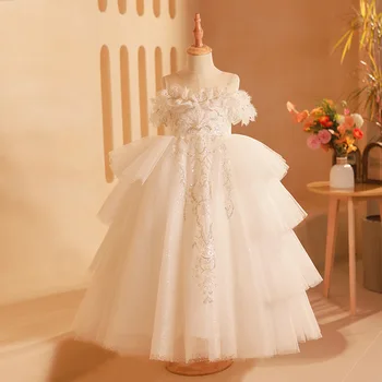 Праздничное бальное платье принцессы 2023 года для девочек, Детское элегантное многослойное платье с блестками, Детские роскошные платья подружек невесты для свадеб