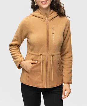 Женская флисовая куртка FASHIONSPARK с капюшоном, приталенная, Регулируемая талия, полная молния, Шерпа, Пушистая мягкая зимняя теплая верхняя одежда, пальто