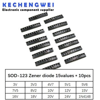 SOD-123 1206 Стабилитрон SMD мощностью 0,5 Вт, 15 значений * 10 шт = комплект из 150 шт.