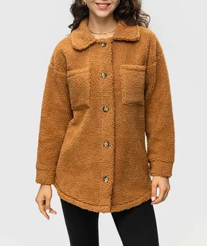 FASHIONSPARK/ Женская Флисовая куртка с лацканами в виде Плюшевого Мишки, Фланелевая Пушистая куртка Шерпа, Повседневное зимнее пальто с длинным рукавом, рубашка на пуговицах