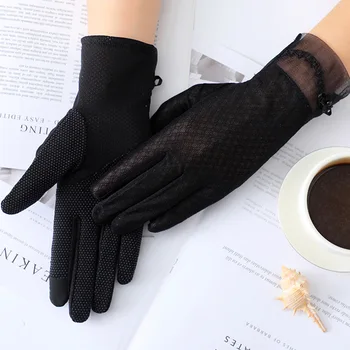 Летние женские солнцезащитные кружевные перчатки, Женские Элегантные эластичные перчатки для вождения с сенсорным экраном, устойчивые к скольжению от ультрафиолета