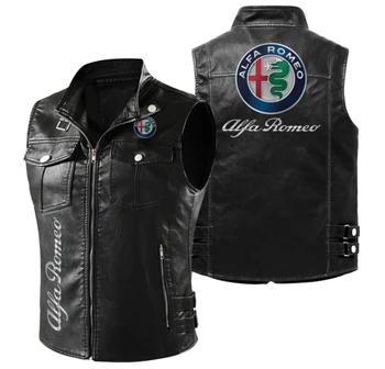 2023, Весенне-осенний мужской жилет без рукавов с логотипом грузовика ALFA ROMEO, модная мотоциклетная куртка на молнии, пальто, Теплый кожаный мужской жилет