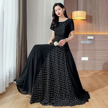 Элегантная Модная юбка-качели 2023, Черное шифоновое платье с пайетками, Длинная Летняя Новая юбка-качели, элегантный стиль