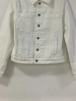 Женская Белая джинсовая куртка с вышивкой сзади и буквами, универсальное новое однобортное пальто с отложным воротником и карманом