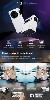 Новый видеопроектор Y6 8000 люмен LCD 3D Full HD интеллектуальный домашний кинотеатр видео беспроводной USB луч Бесплатная доставка!