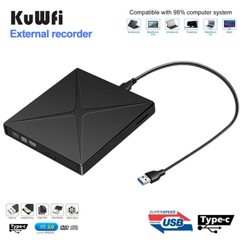 KuWFi USB3.0 Внешний DVD-привод DVD-RW CD Writer Плеер Рекордер для портативных ПК с Mac Windows Портативный BD/CD/DVD-рекордер