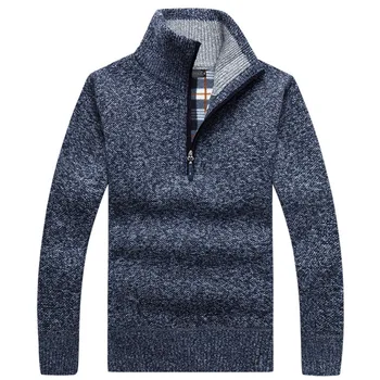 Модный пуловер, мужской толстый теплый вязаный пуловер, мужской свитер, однотонные свитера с высоким воротом, теплое флисовое зимнее пальто на молнии, повседневное