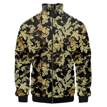 Золотисто-коричневые листья, новая куртка со стоячим воротником, крутая повседневная куртка в стиле барокко, горячая распродажа, модные осенне-зимние куртки на молнии с длинными рукавами
