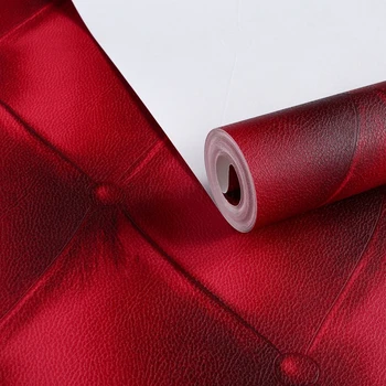Винно-красный 3D плед, Имитирующий мягкую сумку, Обои, Фон для гостиной, Бар, Ресторан KTV, Персонализированные роскошные наклейки на стены