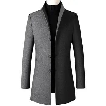 Зимнее шерстяное пальто, Мужское пальто с толстым воротником-стойкой, мужская Модная Верхняя одежда из смеси шерсти, куртка, Умный Повседневный Тренч, Плюс Размер, Мужское пальто