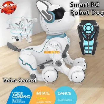 Говорящая собака с голосовым Управлением, умный Радиоуправляемый робот, игрушки для раннего обучения собак, имитирующие различные звуки животных, светодиодные фонари, музыку, робота-питомца