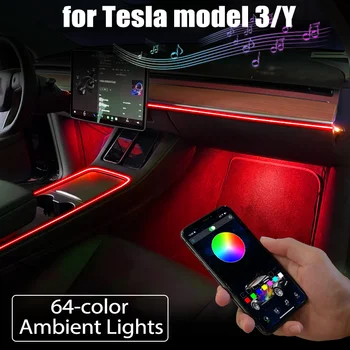 Для Tesla Модель 3 Y 21-22 Рассеянное Освещение Светодиодные Ленты Неоновое Освещение Центральная Консоль Приборная Панель Приложение Управление Аксессуары Для Интерьера Автомобиля