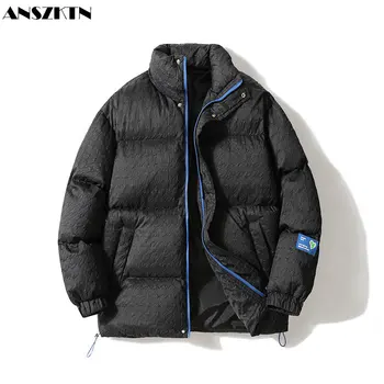 ANSZKTN 2022 новая осенне-зимняя мужская хлопчатобумажная повседневная хлопчатобумажная одежда, мужская толстая куртка с воротником-стойкой, однотонный хлеб с буквами