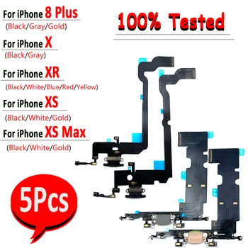 5 шт., Новинка, протестирована для iPhone X XR XS Max 8 Plus, USB-порт для ремонта, разъем для зарядки, разъем для платы, гибкий кабель с микрофоном