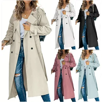 Женский зимний /осенний тренч, однотонные приталенные куртки с длинными рукавами, Женский тренч, пальто