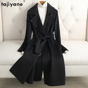 Tajiyane, 100% Шерстяные Пальто, Куртки для Женщин, Двусторонняя Шерстяная куртка в Корейском стиле, Приталенное Пальто средней длины на шнуровке, Casaco Feminino