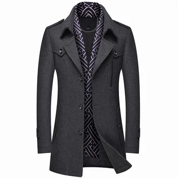 Новый 2022 утолщающий мужской шерстяной плащ из шерстяной ткани, шарф, длинное шерстяное пальто, пальто в мужской одежде, мужская одежда