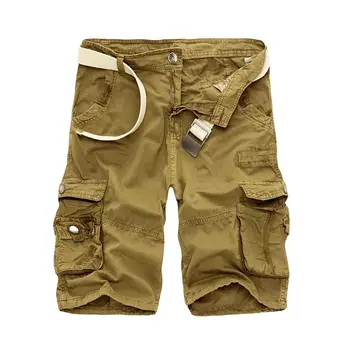 Летние мужские однотонные шорты-карго, Спортивные брюки Длиной до колена, обычные, с множеством карманов