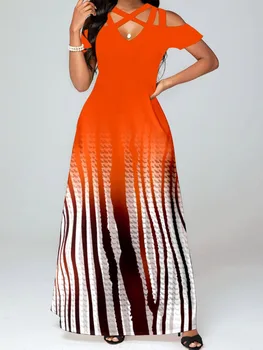 Макси-градиентное платье LW с открытыми плечами, Свободное повседневное платье на бретельках с коротким рукавом, летняя и весенняя женская одежда, Элегантные платья