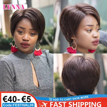 Парик из человеческих волос в стиле Пикси, короткий Прямой парик на шнурке спереди с человеческими волосами плотностью 150%, дешевый парик для чернокожих женщин