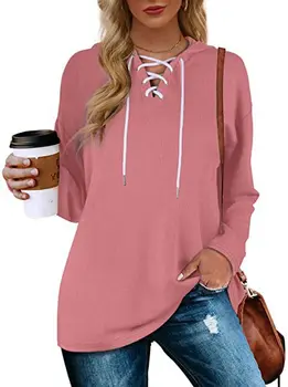 Весенне-осенний женский пуловер с V-образным вырезом и завязками, свитер с капюшоном, модный повседневный Универсальный низ, рубашка