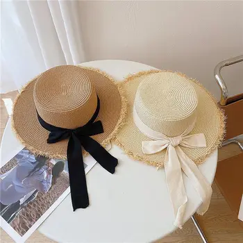 Соломенная шляпа с бантом для женщин 2023, Новые модные летние солнцезащитные шляпы, Женские широкополые кепки для праздничных подарков