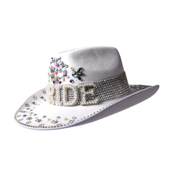 Мерцающая ковбойская шляпа Розовая шляпа с блестящими кристаллами Свадебный душ для новобрачных жемчуг кристалл подарок невесте