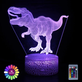 Акриловая настольная лампа, 3D Иллюзия, Динозавр T-Rex, Ночник, Украшение для дома, Милые USB светодиодные фонари, Декор комнаты, Ночник, подарок для детей