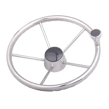 Аксессуары для лодок Морская 13,5-дюймовая 5-спицевая нержавеющая сталь, зеркально отполированное рулевое колесо для морской лодки и яхты с ручкой управления
