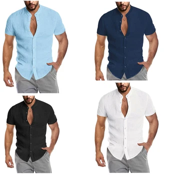 M-5XL Плюс Размер, Летние Мужские Рубашки, Однотонные Корейские Модные Мужские Рубашки с коротким рукавом, Гавайская Рубашка с коротким Рукавом, Легкая Одежда
