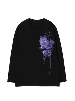 Футболка Y3 с фиолетовым цветком Унисекс, футболка Yohji Yamamoto, Футболки оверсайз, Топы с длинными рукавами, Мужские футболки, Одежда y2k, Уличная одежда