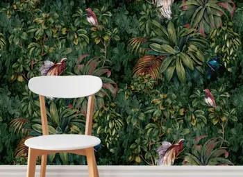 Персонализированные настенные обои на заказ, Тропический лес, большие листья, птица, спальня, гостиная, фоновая стена, papel de parede