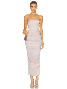 Новое Женское Атласное Розовое Сексуальное Длинное Платье без Бретелек Slim Fit Vestidos Para Mujer Для Официальных Мероприятий, Коктейльных Платьев, Халата