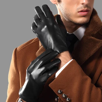 Мужские перчатки из натуральной кожи, Весенне-Осенние Тонкие перчатки из овчины для вождения, мужские модные Простые классические черные кожаные перчатки TU0625A