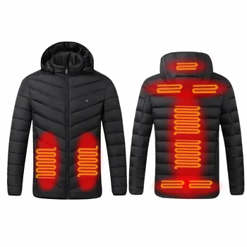Мужская Куртка с подогревом в 9 зонах, USB Зимние Уличные Куртки с электрическим подогревом, Теплое тепловое пальто Sprots, Одежда с подогревом, хлопковая куртка