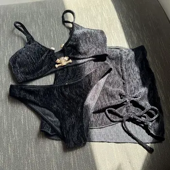 Новый Купальник-бикини из полиэстера Conjunto De Dos Piezas Para Mujer Costumi Da Bagno Donna 2023, Сексуальная Пляжная Одежда для плавания с разрезом.