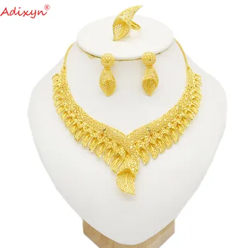 Ожерелья Adixyn для женщин 2022, ювелирный набор, серьги из золота 24 К, романтические арабские/эфиопские/африканские свадебные аксессуары N06069
