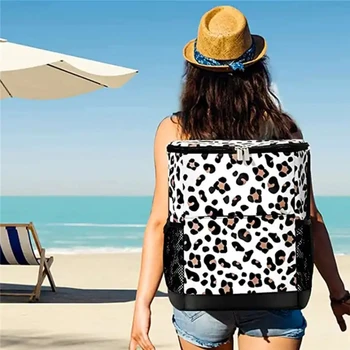 Уличная сумка для льда с леопардовым рисунком на двойных плечах, Большая Вместительная Изоляционная сумка для пикника, Портативный Герметичный Водонепроницаемый Рюкзак