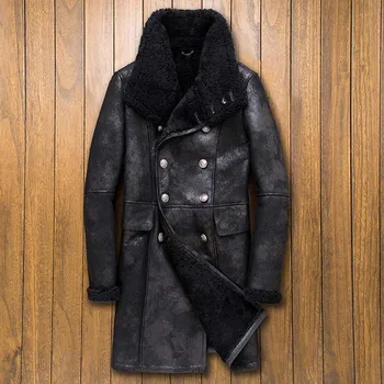 Новое Черное Пальто Из Овчины, Мужская Кожаная куртка-бомбер B3, Длинная Меховая Верхняя Одежда, Зимнее Охотничье Пальто