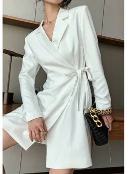блейзер для женщин, белый, осень 2023, цепочки с длинными рукавами, офисные женские тонкие блейзеры, костюм, куртка, верхняя одежда, подиумная мода