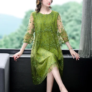 Летнее зеленое Платье с вышивкой из натурального Шелка, открытое Сексуальное Платье Миди, Женское Корейское Винтажное повседневное платье 2022, Элегантные облегающие платья