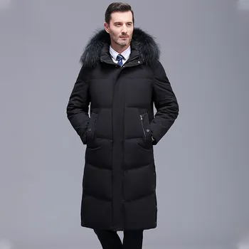 2023 Новая Мужская Утолщенная пуховая куртка-30, Зимнее теплое пуховое пальто, Мужская Модная Длинная парка на белом утином пуху с капюшоном